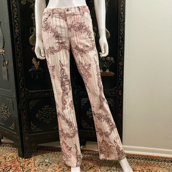 Moschino Pants - Moschino Jeans Pink Striped Boot Cut Printed Pants